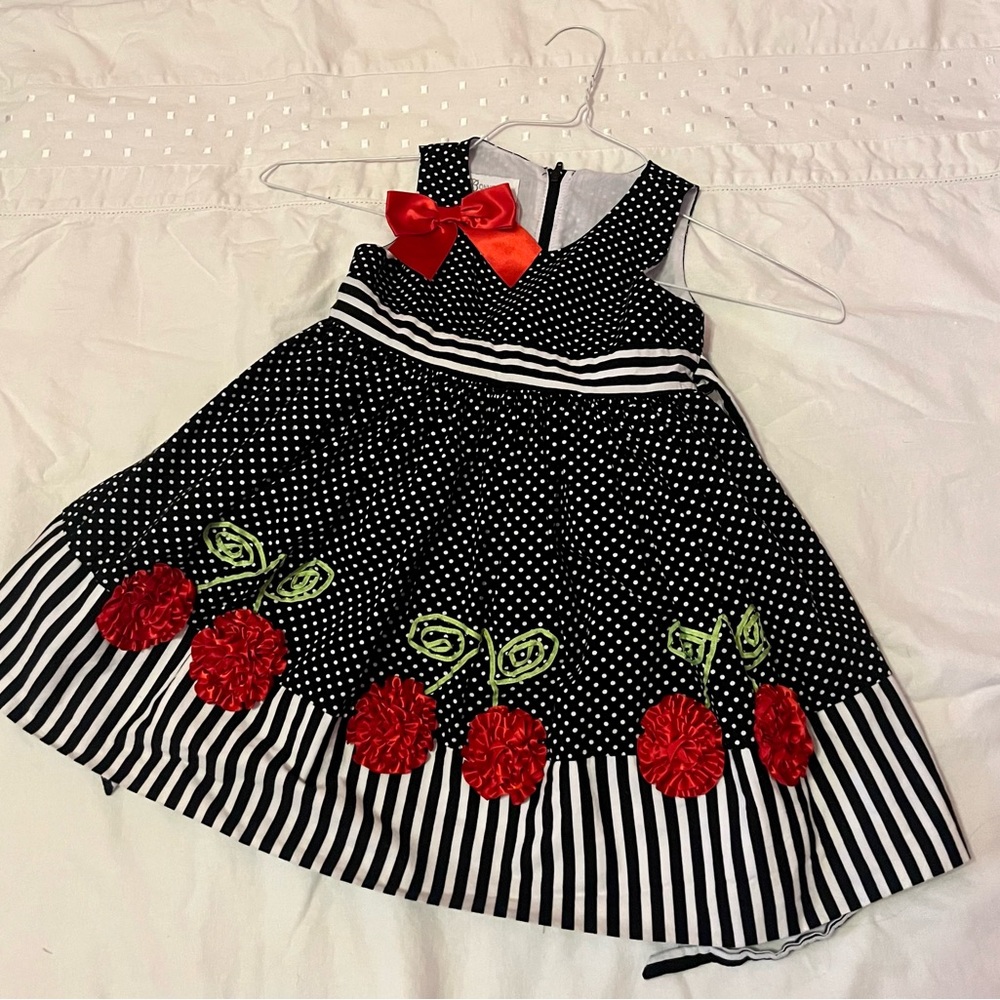 Polka Dot Dress with Red Cherry Accents